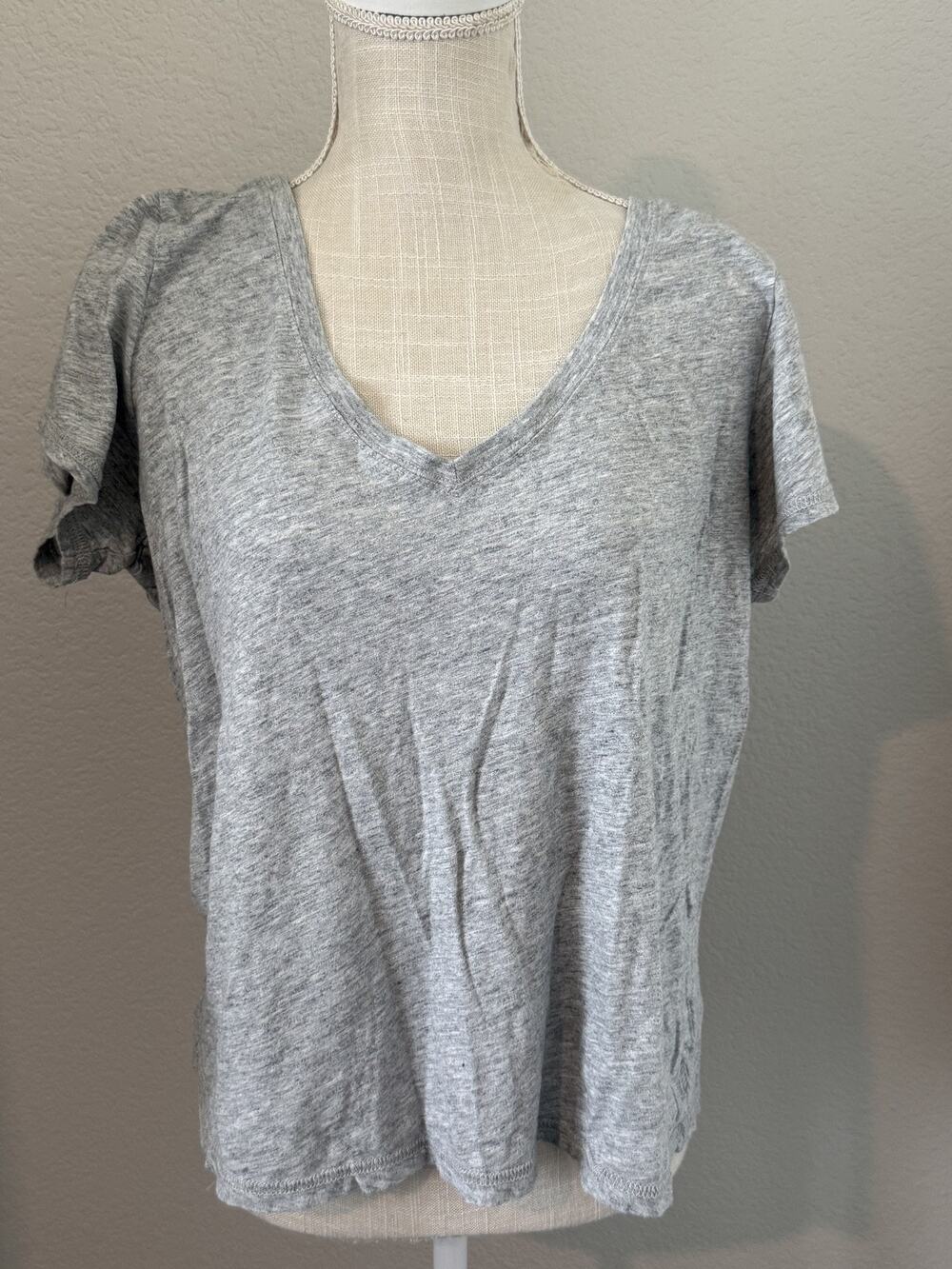 PAIGE Heather Gray V-Neck Short Sleeve T-Shirt Women's Size L Cotton Modal